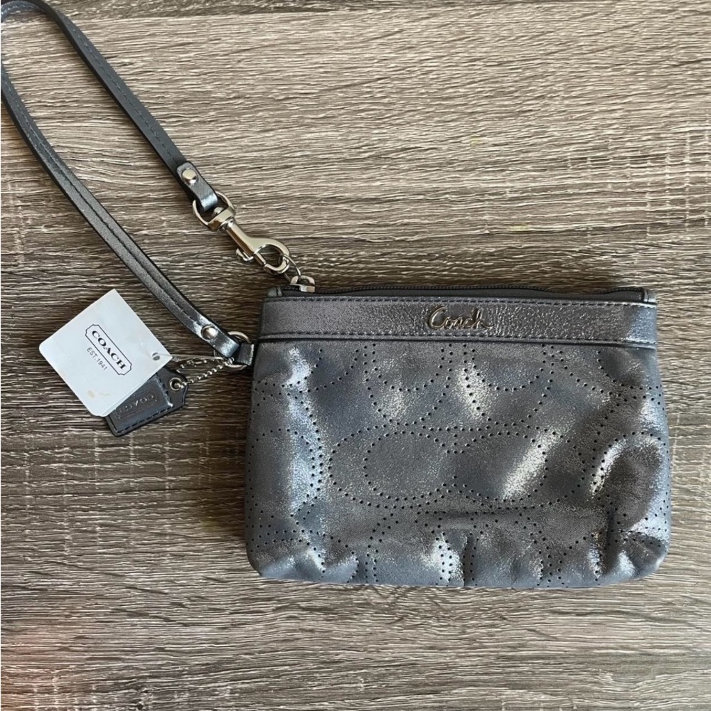 Gray Perforated Coach wristlet